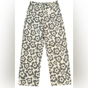 NWOT Shekou Green/ Cream Floral Wide Leg Denim Pants